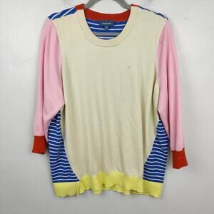 Modcloth Well Placed‎ Pep Sweater Womens 2X Cream Blue Colorblock Preppy Retro